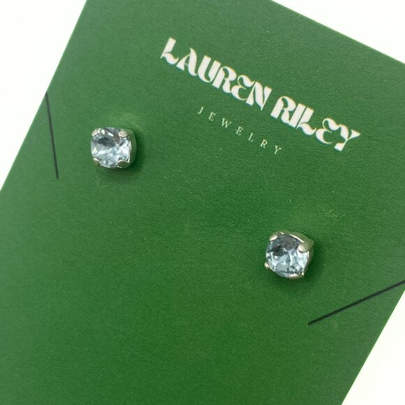 Handcrafted Light Blue Crystal Stud Earrings Shiny Silver Plated - Nickel-Free - Picture 2 of 4